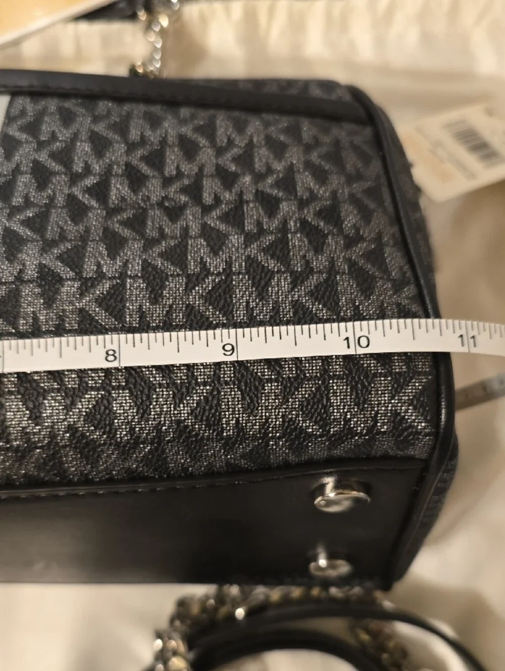 Michael Kors Black and Gray Logo Chain-Handle Shoulder Bag